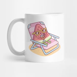 Cute Watermelon With Sunglasses Chilling On Beach Chair Mug